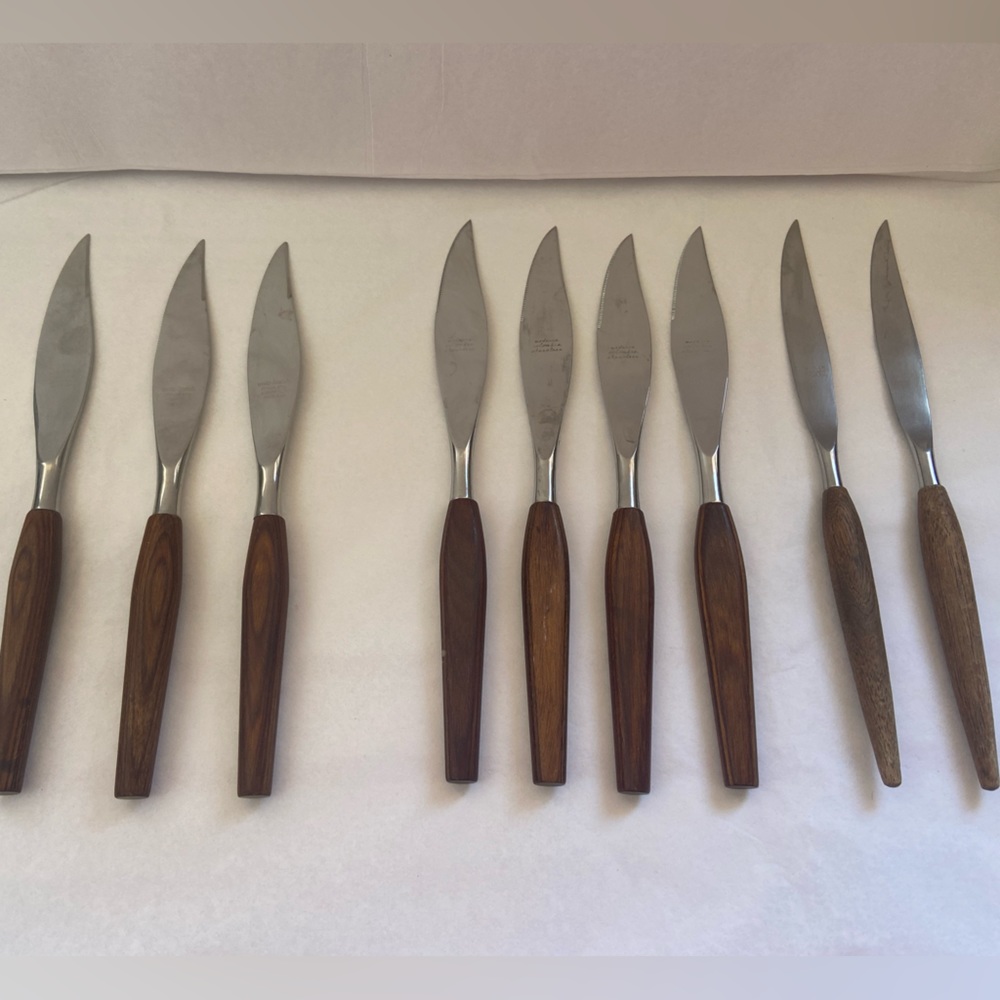 Wood Handle Steak Knife Set - Brown Stainless Steel Blades